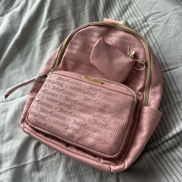 NEW JUICY COUTURE Wordplay Logo Embossed Pink Backpack - Picture 2 of 7